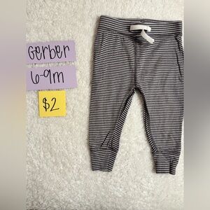 NWOT Infant Gerber Striped Joggers with Drawstring, 6-9 Months